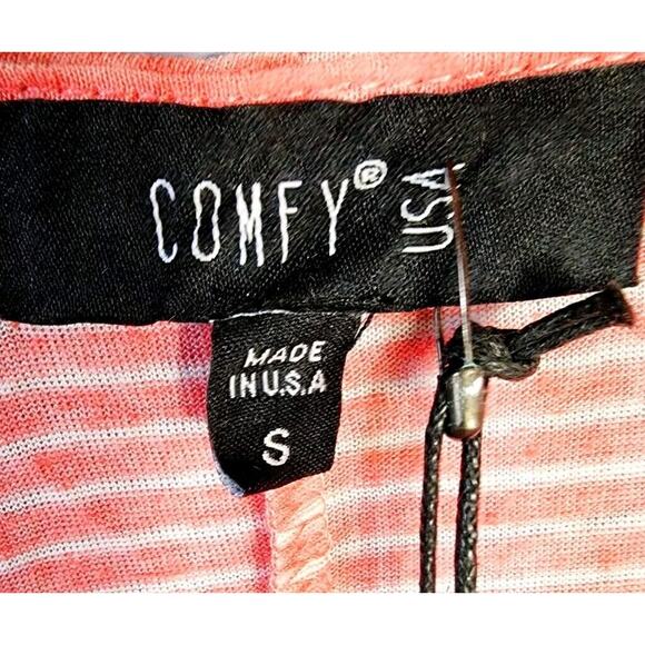 NEW Comfy USA Crinkle Rachel dress Small sleeveless Coral Striped Midi Lounge - Picture 3 of 12